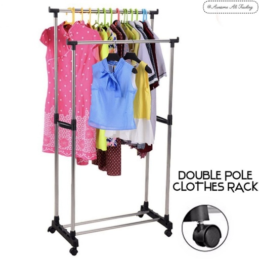 Double pole clothes rack movable